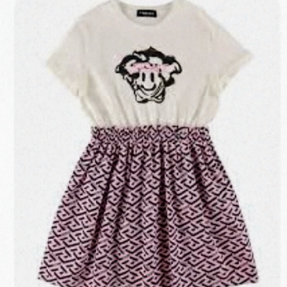 VERSACE KIDS Medusa Tag La Greca dress White/Pink - Picture 3 of 3